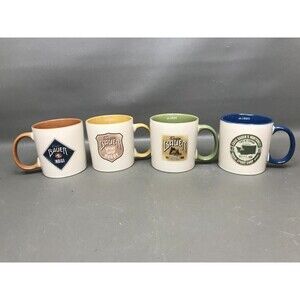 Set of 4 ~ Eddie Bauer ~ Vintg Coffee Mugs Cups -Cabin / Sports / Indigo / Rugby